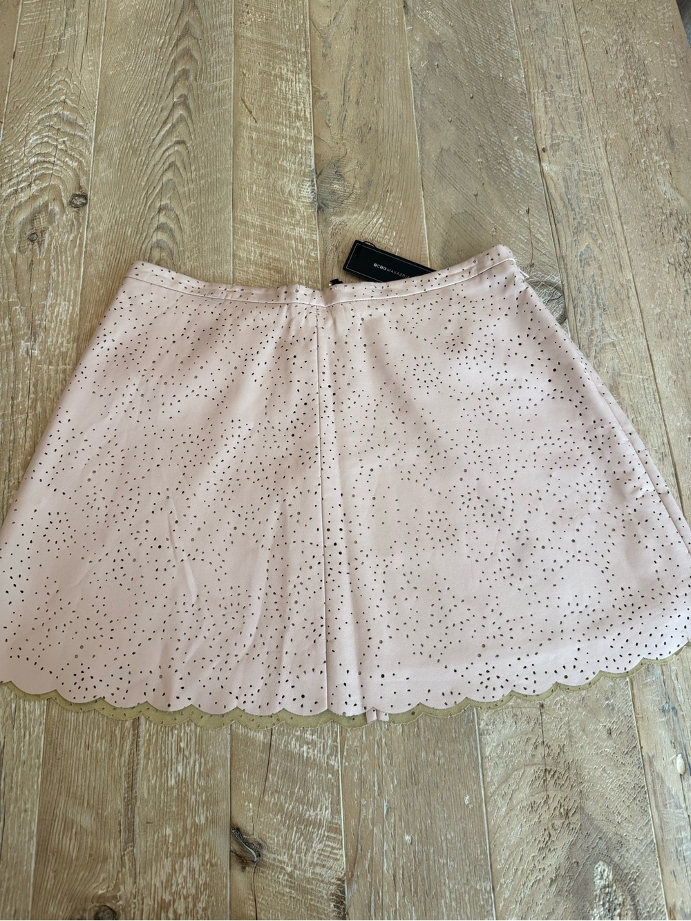 BCBG Max Azria Pink Faux Leather Scallop Hem Mini Skirt L